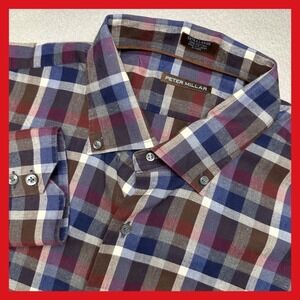 Peter Millar Button Down Shirt Mens XL Multi Plaid Cotton Long Sleeve 1568